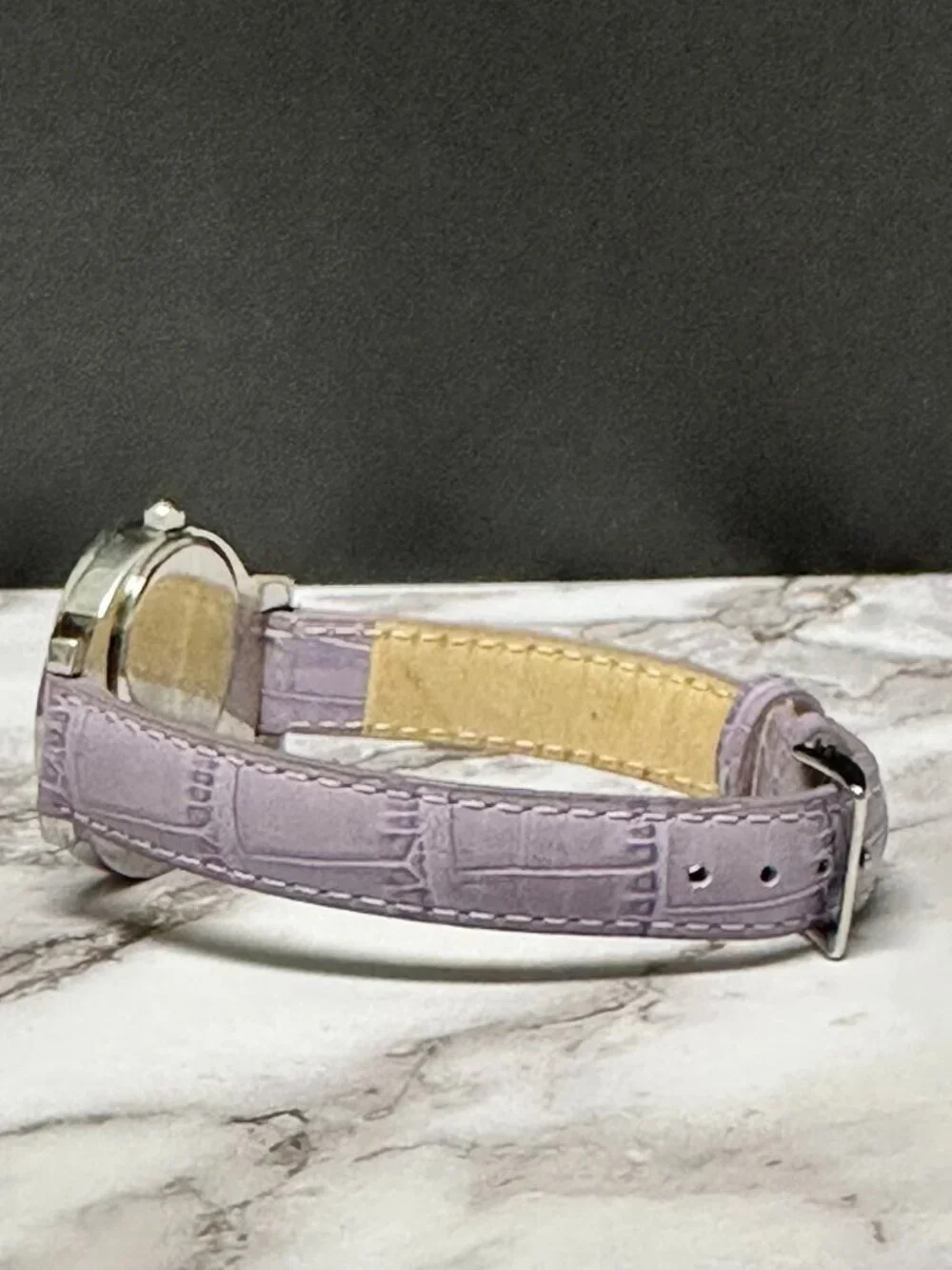 Rhinestone Watch Women Silver Tone Mother of Pearl Dial Leather Band New Battery